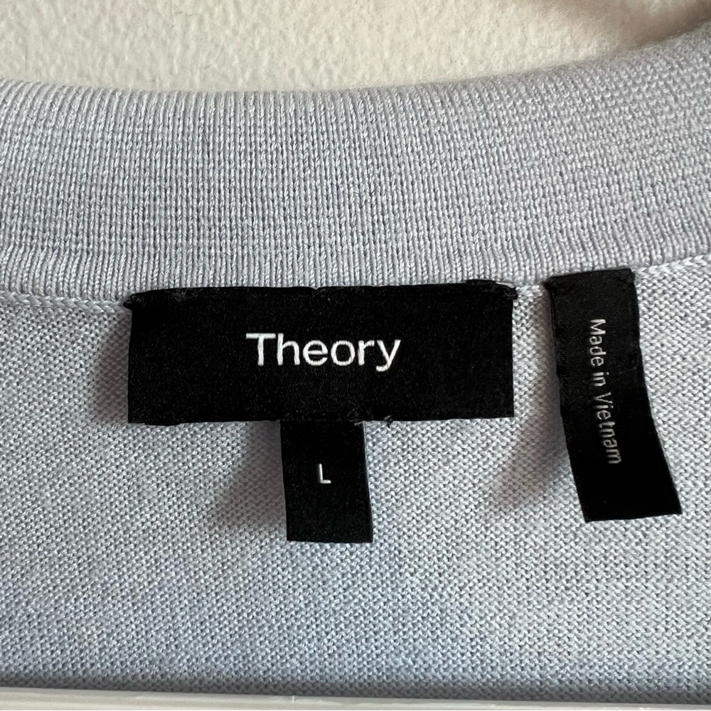 Theory Johnny Collar Sweater in Merino Wool Light Blue‎ L - Picture 3 of 5